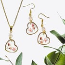 Heart shaped jewellery set, love token for her, nature lover gift