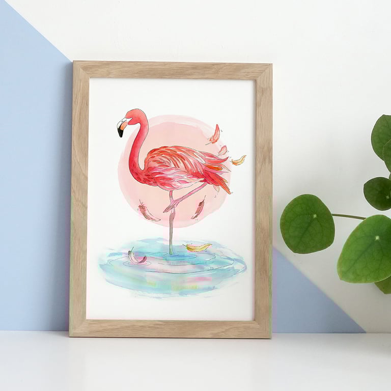 A Flamingo Called Margo - Illustrated Art Print by Lizzie Martell