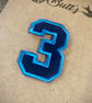 Embroidered Iron on Patch - Number 3 - Blue 52mm x 35 mm - Image 2