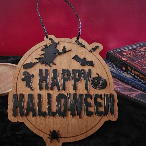 HAPPY HALLOWEEN handmade wooden 3D hanging decoration sign - One of a Kind 