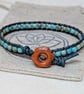 Duck egg blue sea sediment jasper and leather bracelet with wooden button  - Image 9
