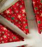 Handmade Mini Christmas Star Bunting - Red, Gold & Green Fabric Garland (2 Metre