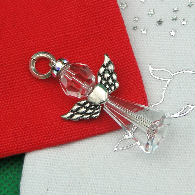 Angel Christmas Tree Charm   Crystal and silver  For small tree