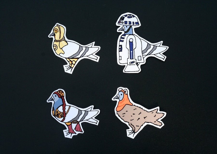 Sci-Fi Pigeon Parody Magnets - Androids, Gold Bikini and Space Creature