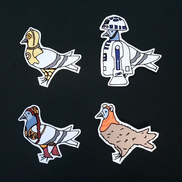 Sci-Fi Pigeon Parody Magnets - Androids, Gold Bikini and Space Creature