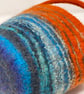 Medium Rust Orange and Blue Felt Basket with Cord Grab Handles - Image 10
