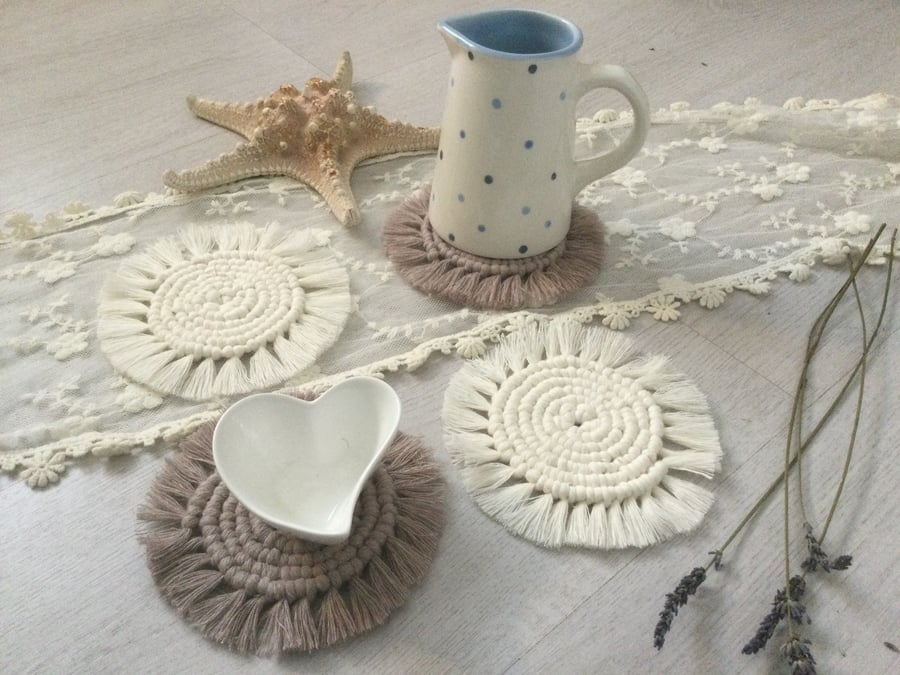 Handmade macrame coasters, boho home, home decor, coffee table coaster 