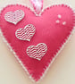 Felt Padded Hanging Heart Beaded - Pink & Stripe Hearts