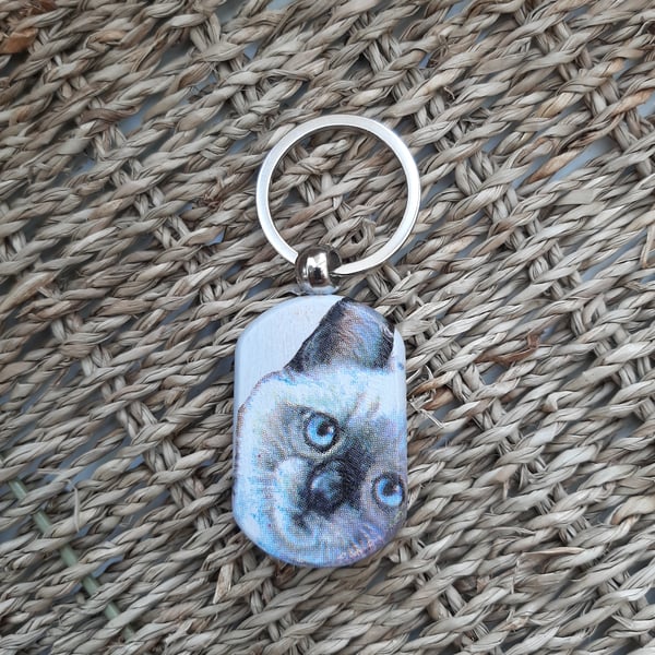 SIAMESE CAT WOODEN KEYRING