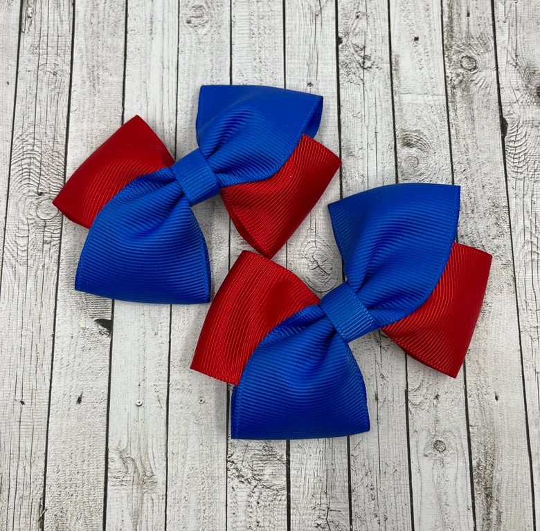Royal Blue and Red Diagonal Double with Bows on Clips (pair)