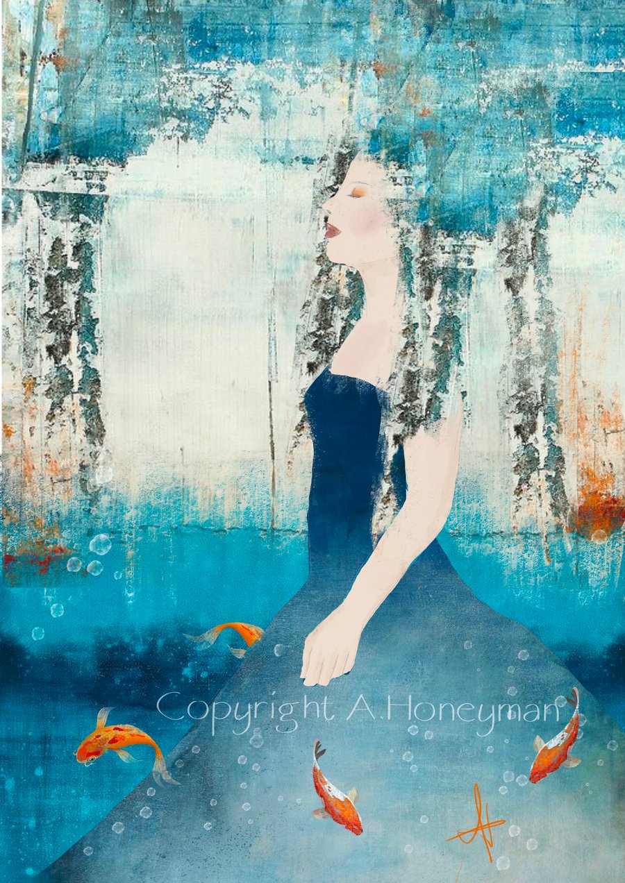 Sea woman mixed media art print