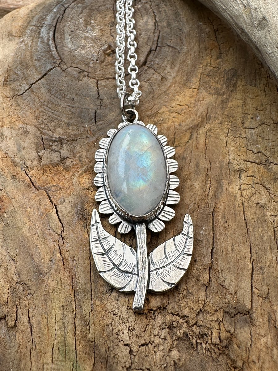 Flower Pendant with Moonstone Cabochon