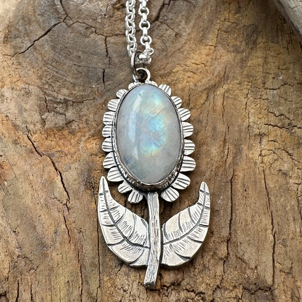 Flower Pendant with Moonstone Cabochon