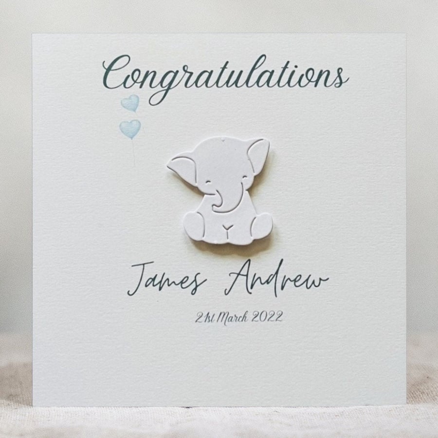 Baby Boy Personalised Elephant Card, Cute Eleph... Folksy