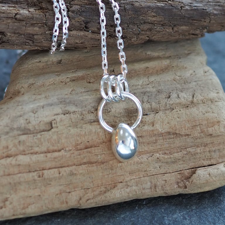 Recycled silver pendant, tear drop necklace, handmade silver ARC jewellery