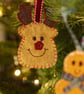 Festive felt decoration trio, Reindeer, Gingerbread person, Gingerbread house - Image 2