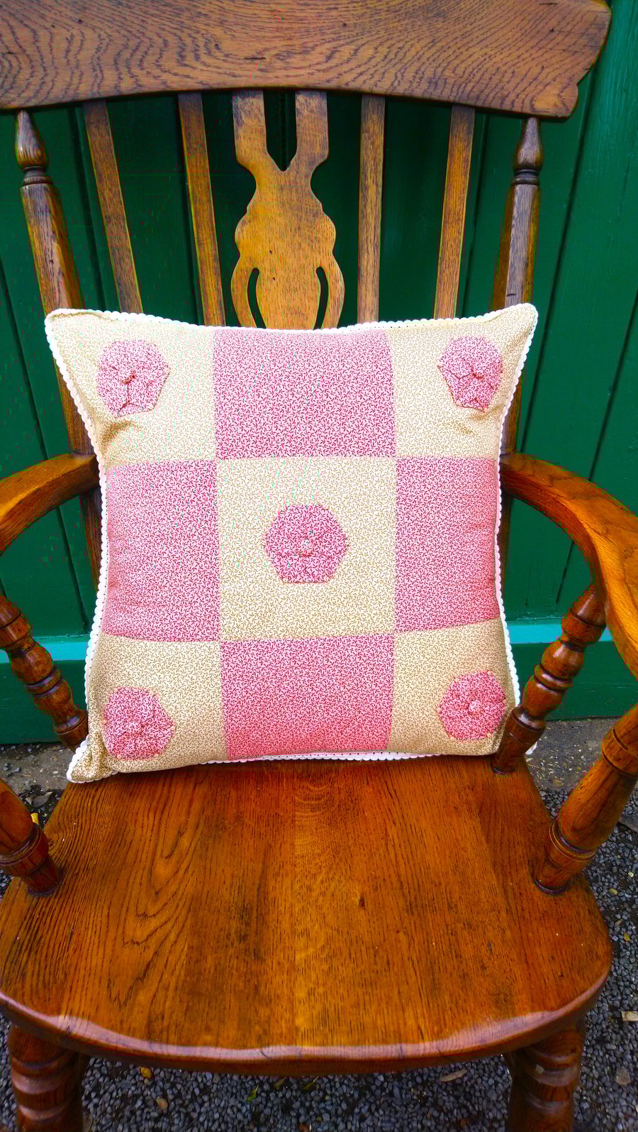 Cushion Cover Large in Red and Beige Cotton fab Folksy