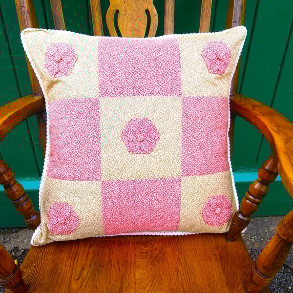 Cushion Cover Large in Red and Beige Cotton fab... Folksy