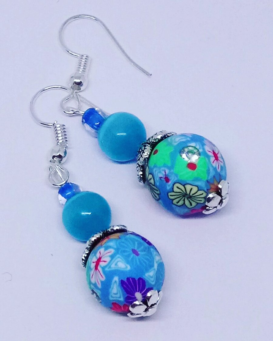 Gorgeous Floral Beaded Earrings with Sterling Silver Hooks