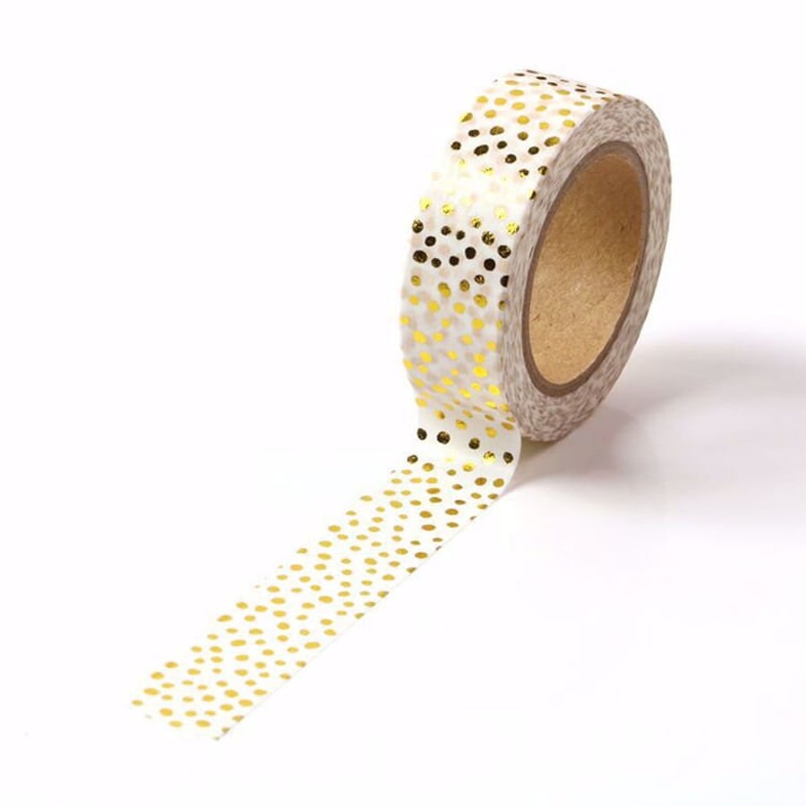 White with Gold Foil Scattered Dots Washi Tape UK Decorative Masking Stick on Tr
