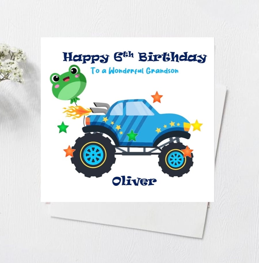 Personalised Monster Tuck Birthday Card For Him Her Happy Birthday Card 