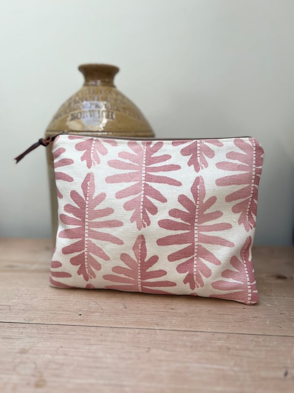 Pink and cream linen zip pouch