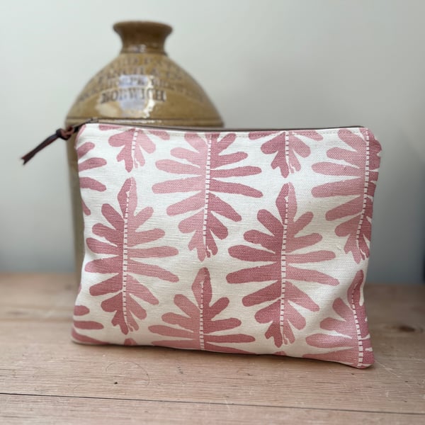 Pink and cream linen zip pouch
