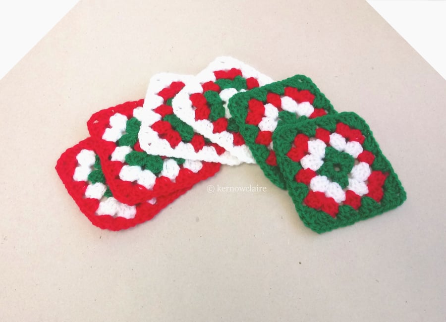 Coasters, Christmas coasters in red, white and Folksy