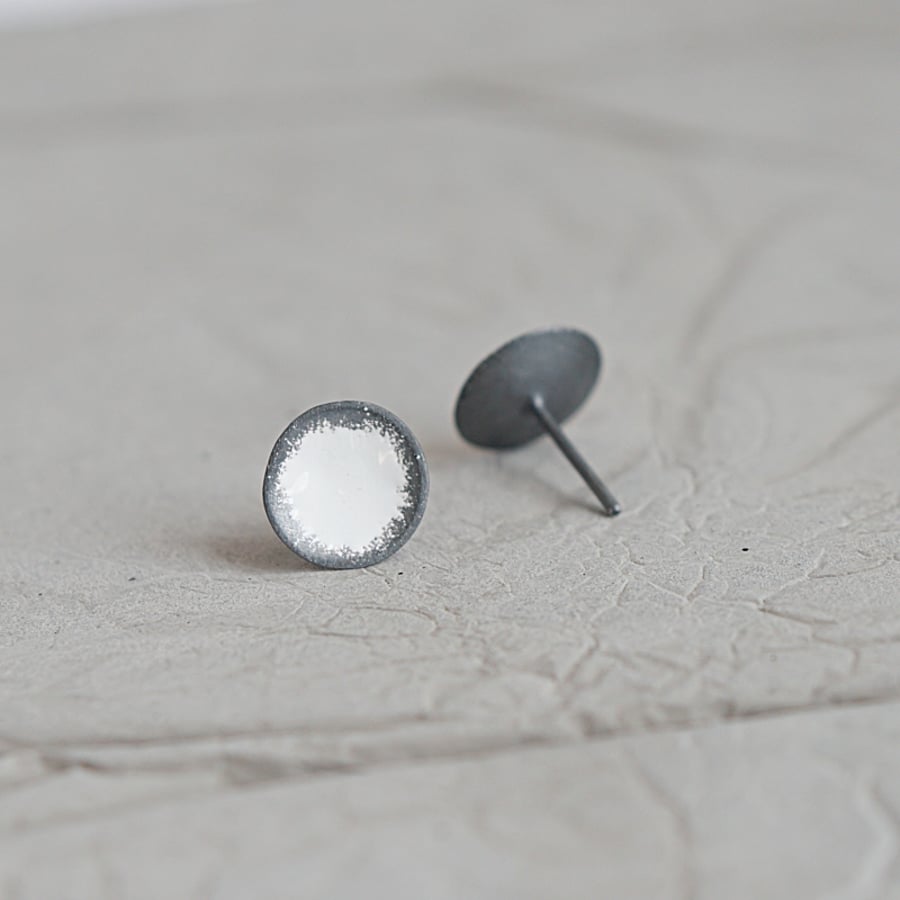White Oxidised Sterling Silver Little Stud Earrings