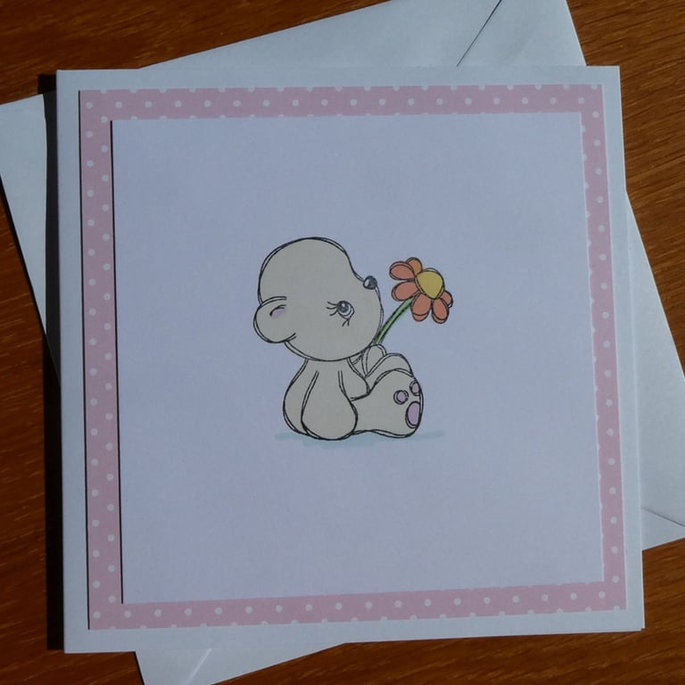 Bear Holding A Flower Blank Card