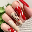 Christmas red hand painted false nails set 