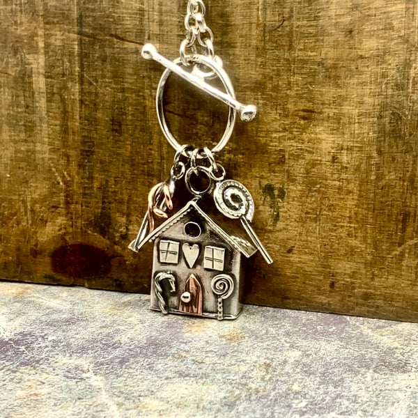 Handmade Silver Gingerbread House Pendant