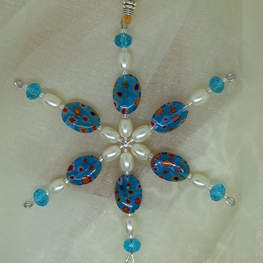 Multi Turquoise Millefiori Snowflake