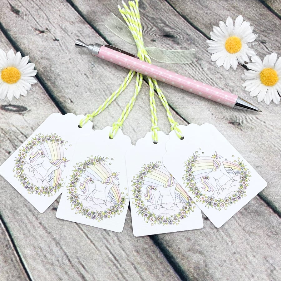 Floral Unicorn Gift Tags - set of 4 tags