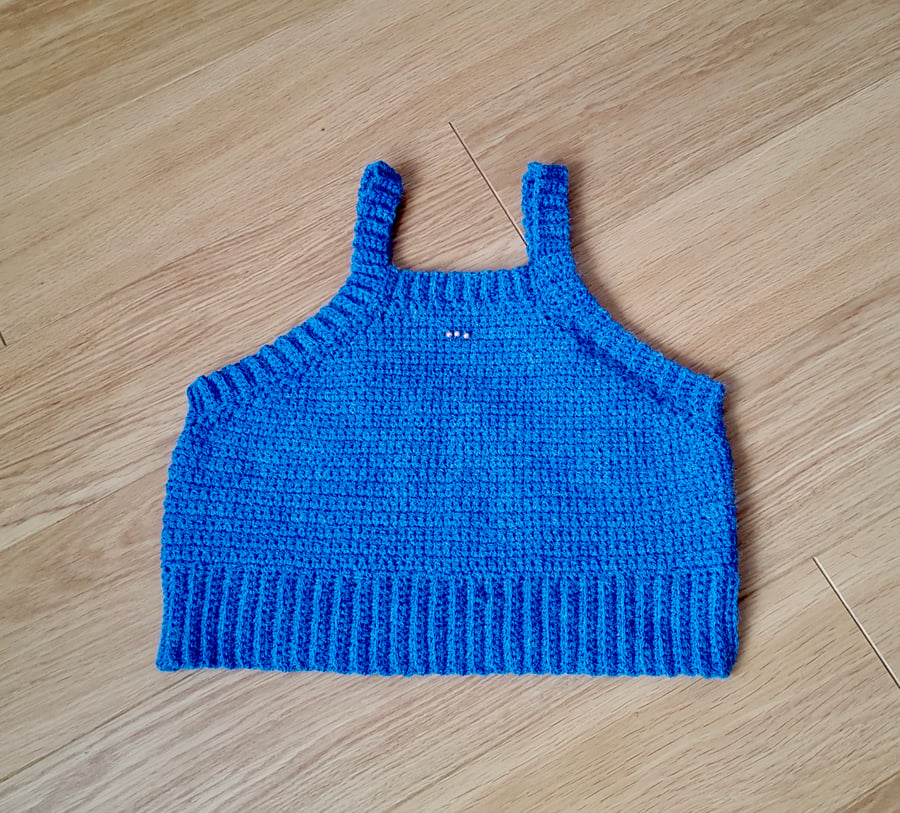 Handmade crochet blue with beads halter top. UK size Large (16 - 18).