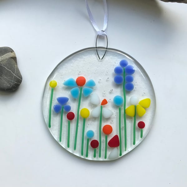 Colourful flower suncatcher made from fused glass, gift for mum, birthday gift