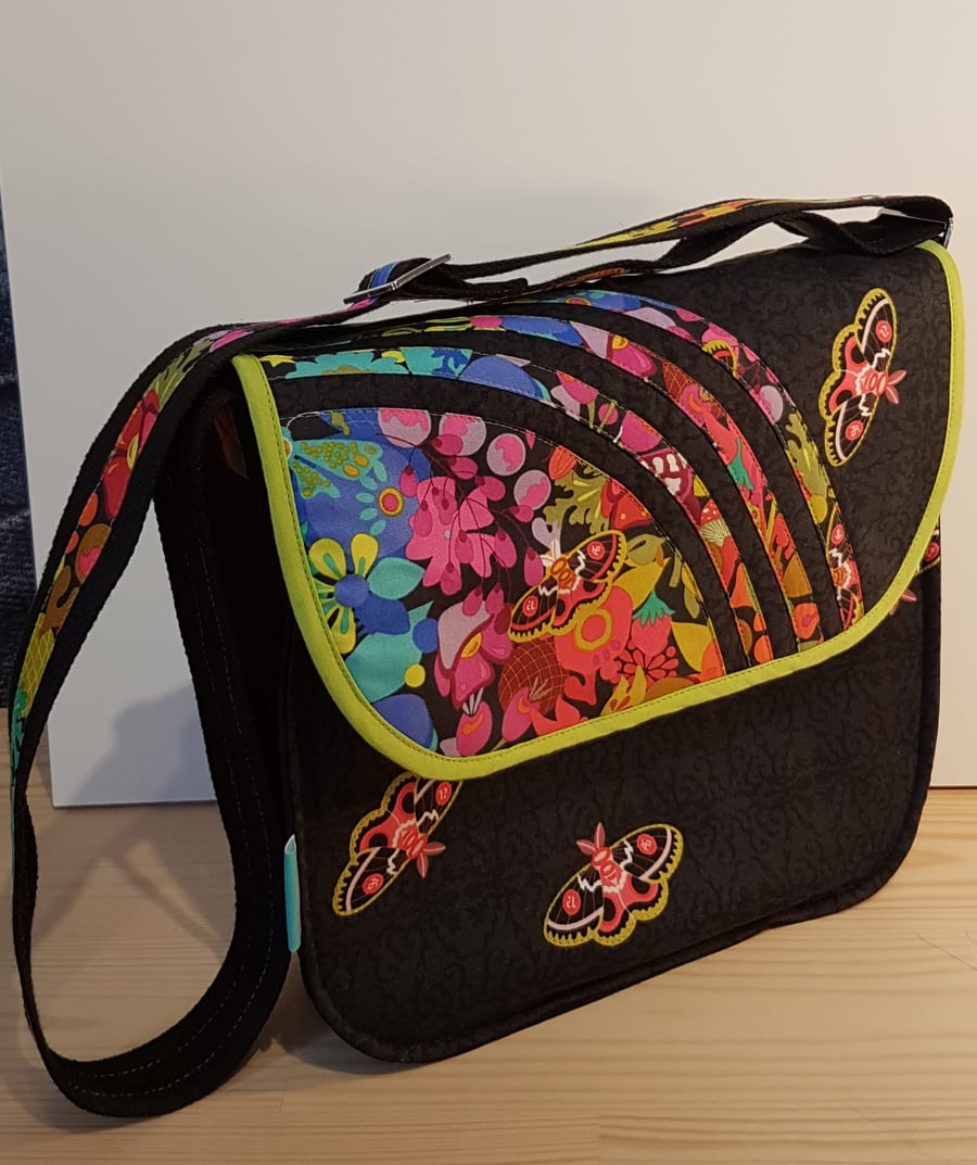 Big Soulder Bag,Colorful flowers and butterflies