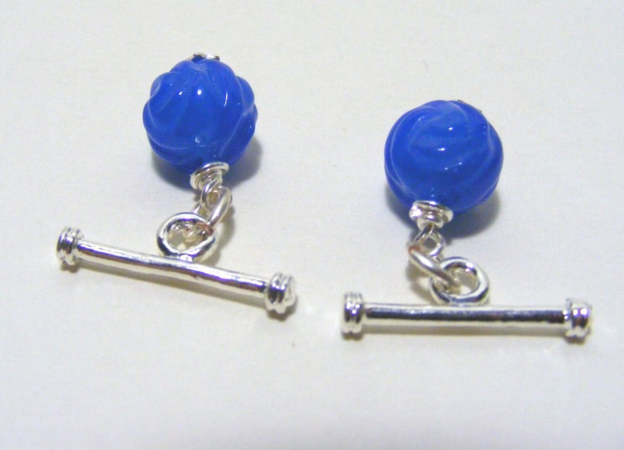  Blue Agate Gemstone Cuff Links