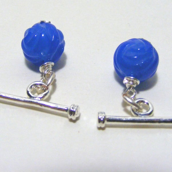  Blue Agate Gemstone Cuff Links