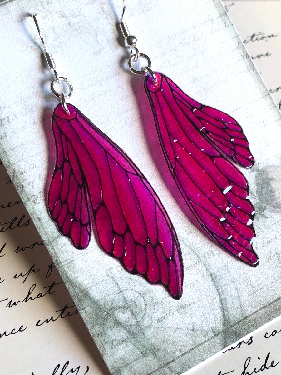 Pink Double Fairy Wing Earrings Sterling Silver