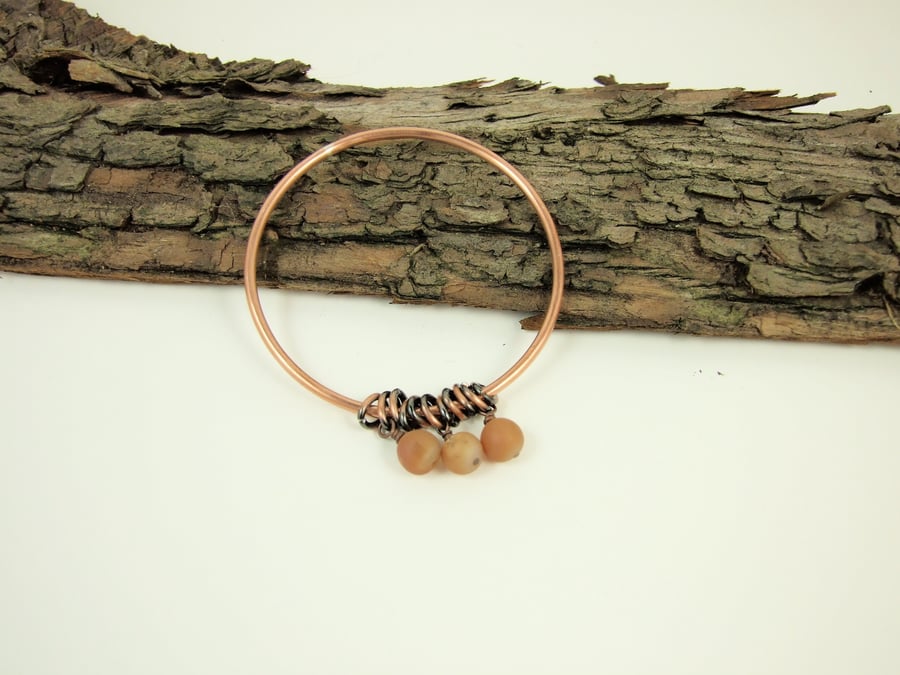 Copper Bangle, with Golden Frosted Druzy Agate Gemstones