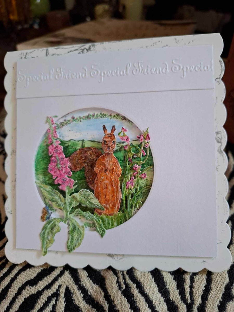 Hand Crafted Decoupage Mixed Media Peek-A-Through Card&Gift Tag Free P&P