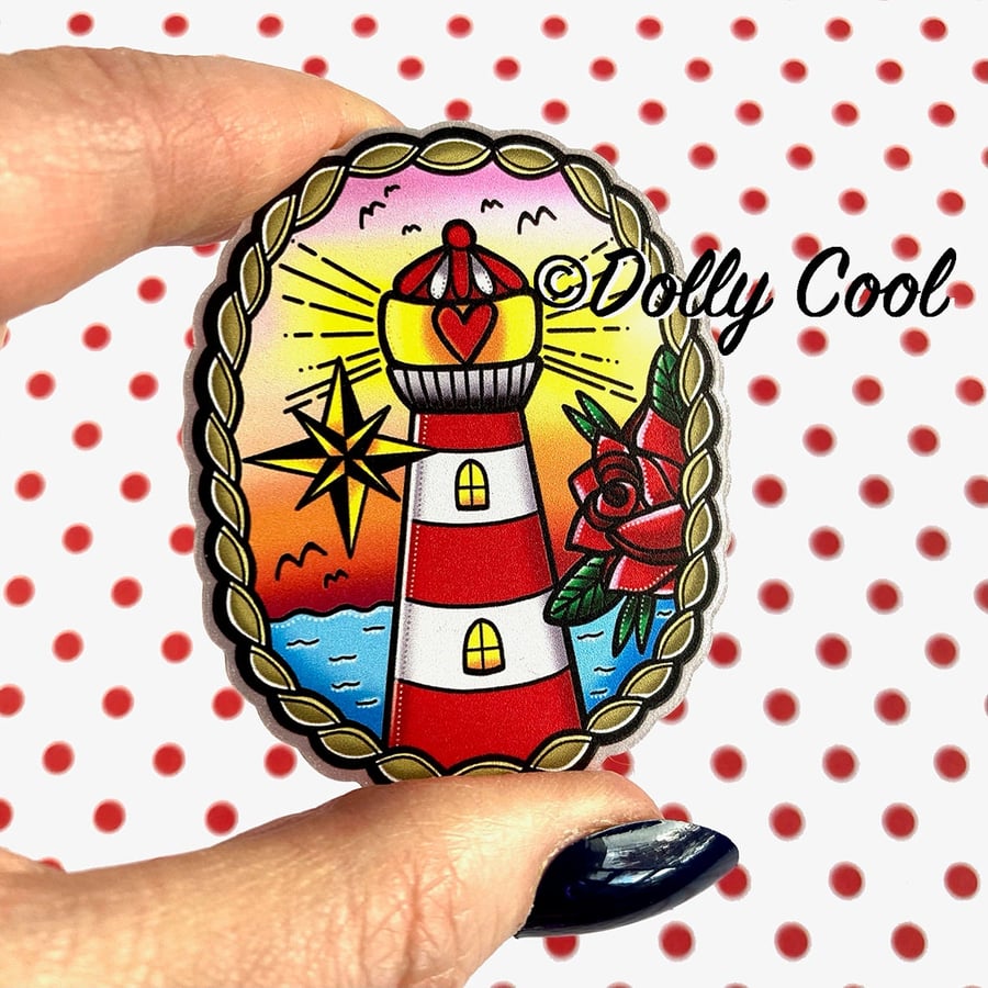 Lighthouse Tattoo Brooch by Dolly Cool - 40s 50s Reproduction - Vintage Style - 