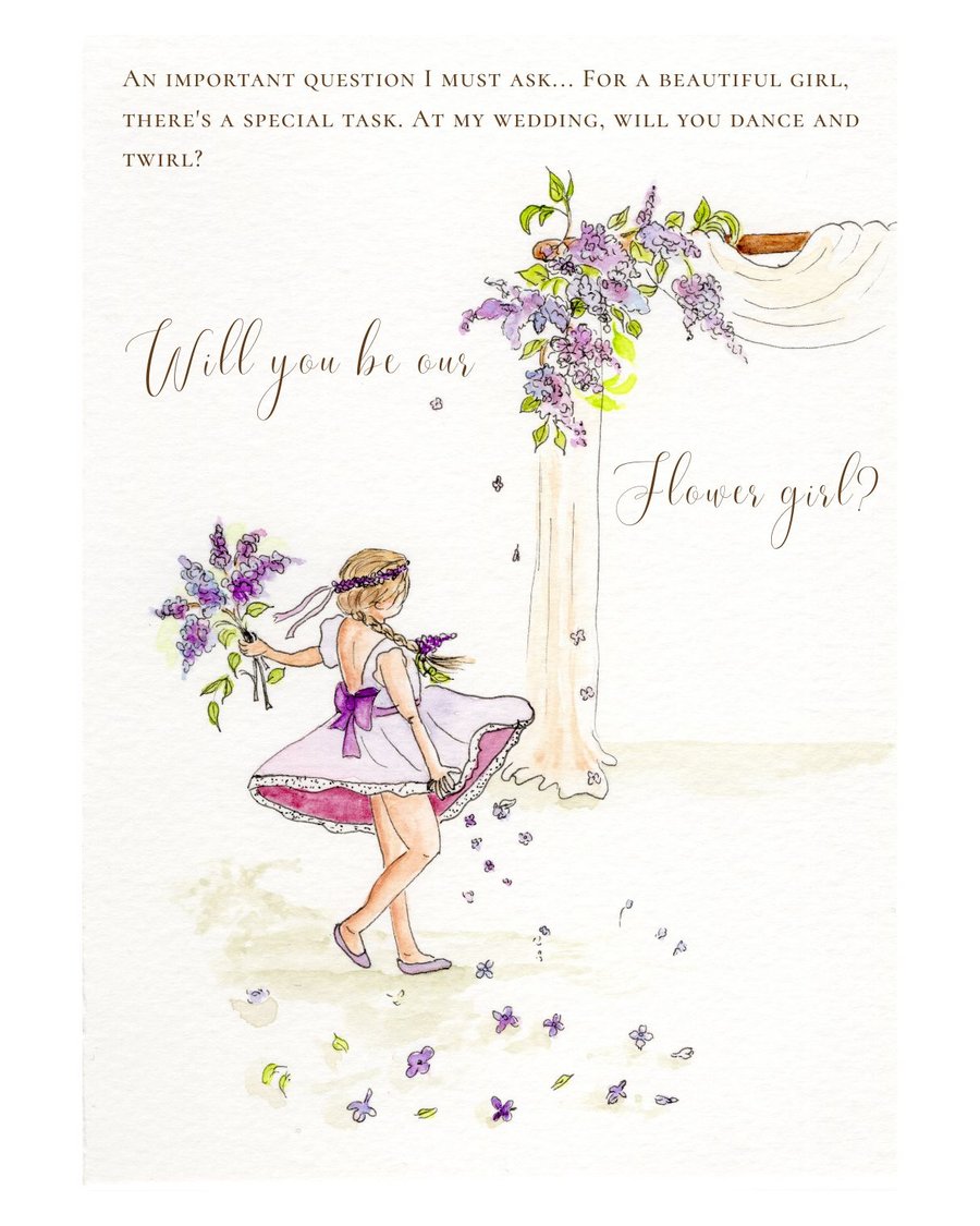 Flower girl proposal card, Will you be our flower girl, hand painted card
