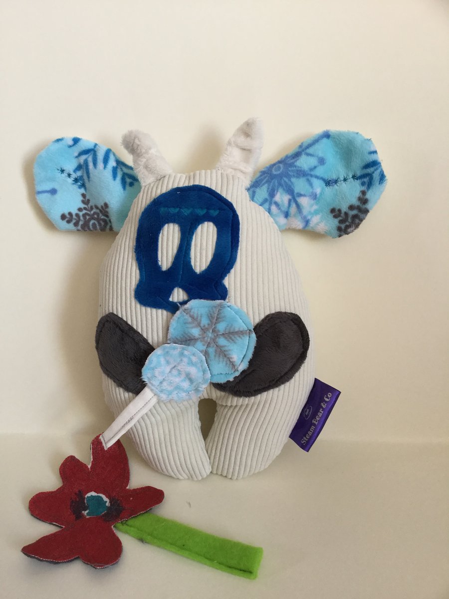 SnowFlake Winged Skull Guardian Monster handmade plushie with horns, Gift