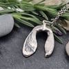 Real sycamore seed covered in silver pendant necklace