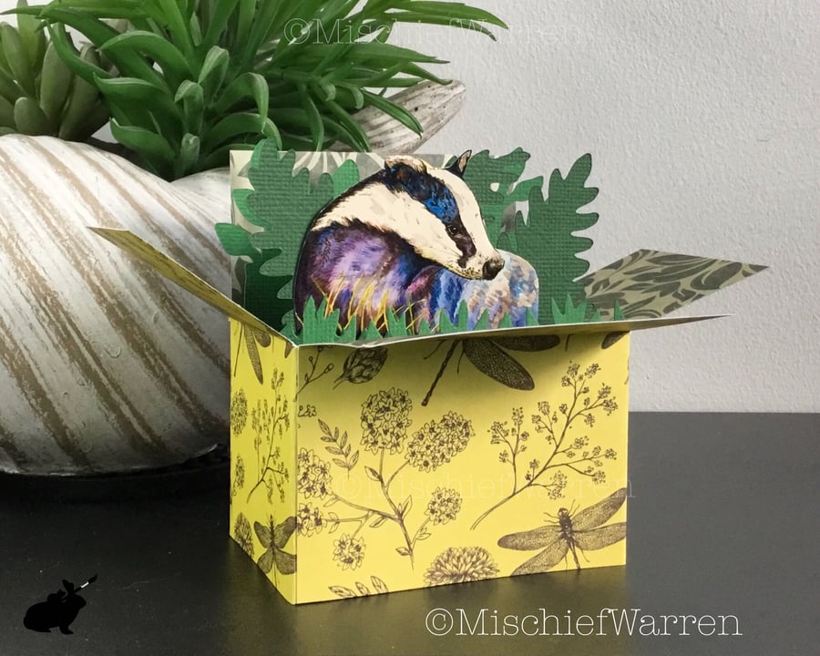 Badger 3D Box Card. Blank or Personalised for any occasion. Gift card holder.