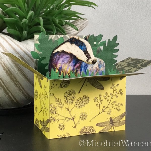 Badger 3D Box Card. Blank or Personalised for any occasion. Gift card holder.