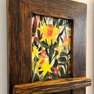 Handmade Reclaimed Wood Daffodil Flower Picture Wall Hanging With 3 Key Hooks 