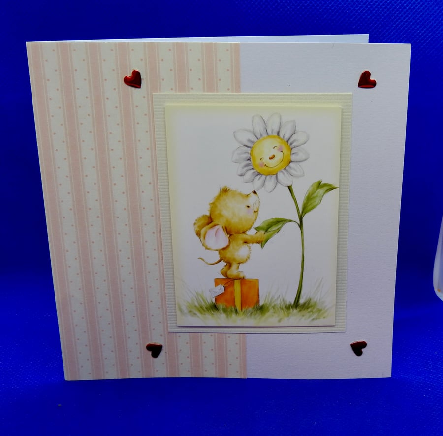 Mouse and flower blank card 